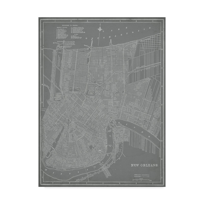 « city map of new orléans », reproduction d’impression sur toile tendue, H 19 po x l 14 po x P 2 po