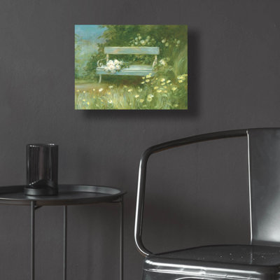 Art mural en verre «Garden Bench With Rose Bouquet» par Danhui Nai