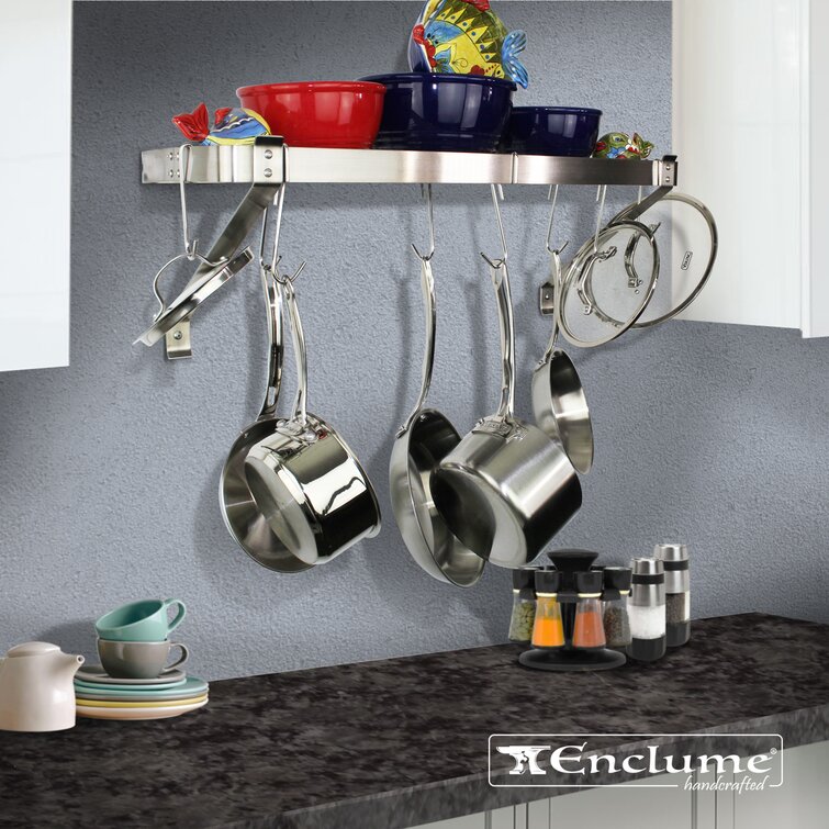 Enclume 36 Gourmet Deep Bookshelf Wall Rack with Straight/Angled Arms Stainless Steel | PR8AF-36-SS