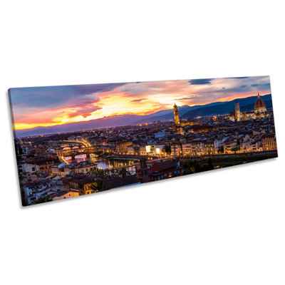Florence City Sunset Italy - Wrapped Canvas Panoramic Print