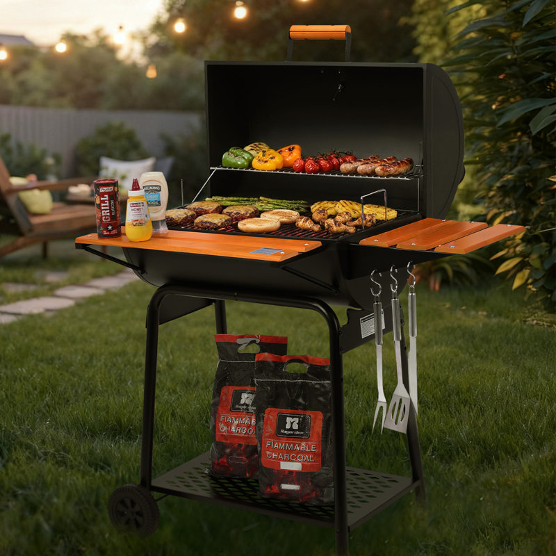 Barbecue au charbon en forme de baril avec fumoir et table d'appoint Royal Gourmet