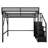 Black Queen Loft Bed with Stairs and Wardrobe, Metal High Loft Storage Frame-195371309-195371311