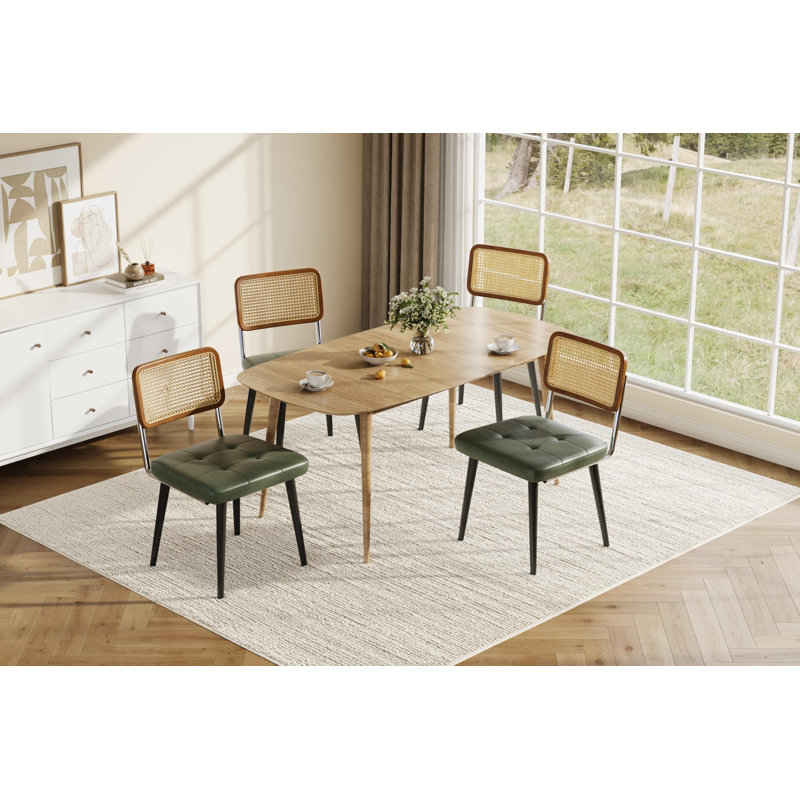 Ensemble de chaises de salle à manger Modern Rattan - Siège rembourré en similicuir, Vert