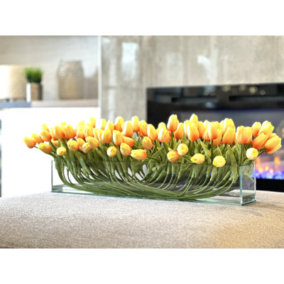 100 Modern Long Real Touch Tulips Arrangement Artificial Faux Table Centerpiece