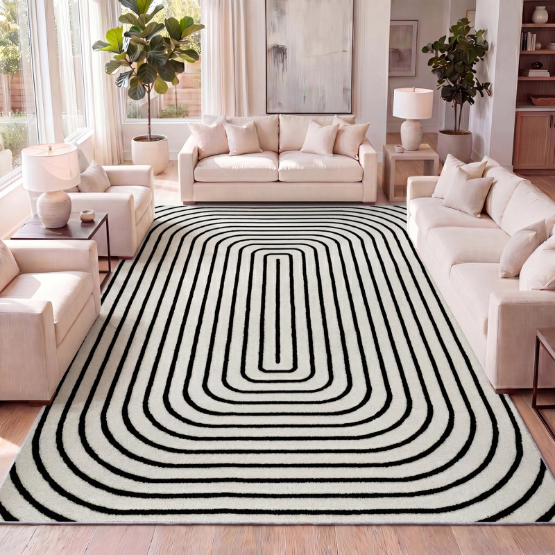 Tapis noir / blanc Freya Modern, Rectangle 7 pi 9 po x 10 pi