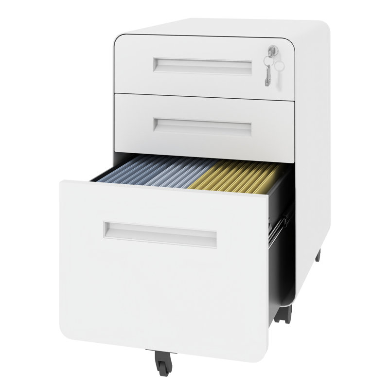 Classeur mobile, 3 tiroirs, serrure, métal blanc, entièrement assemblé pour le bureau, peut contenir des dossiers de format A4 / lettre, mécanisme de verrouillage, grande capacité de 3 tiroirs avec utilisation de bureau, convient au bureau central