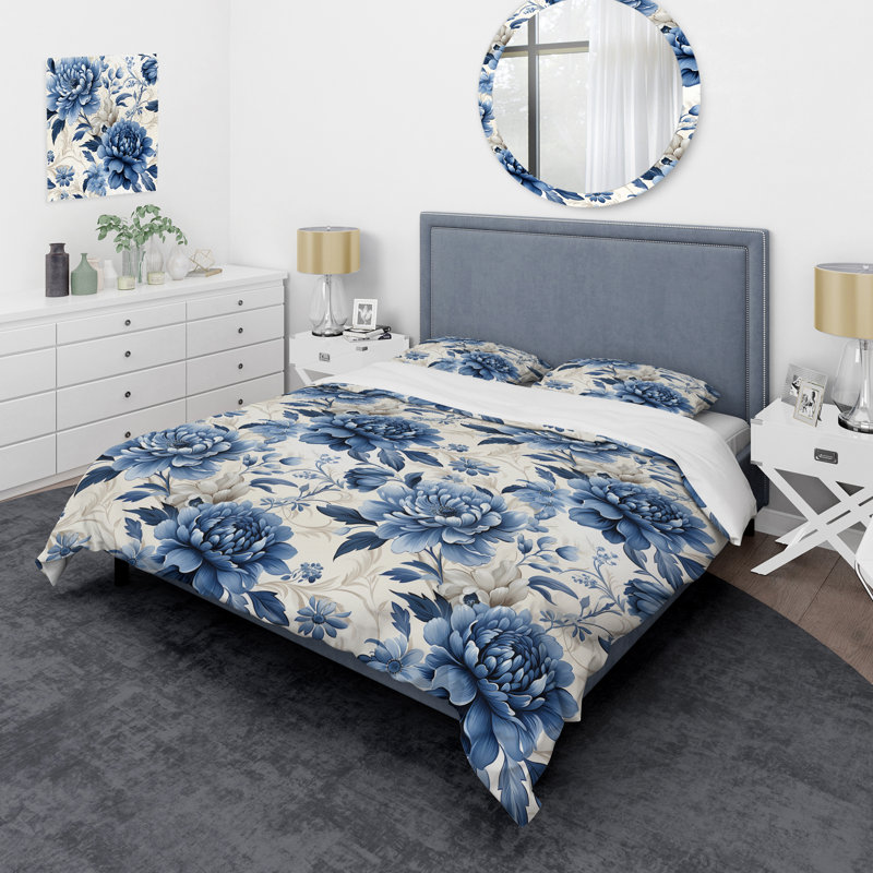 Ensemble de housse de couette à motif victorien Coastal Tranquility, Housse de couette pour grand lit et 2 taies décor