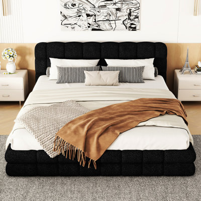 Grand lit plateforme tapissier noir