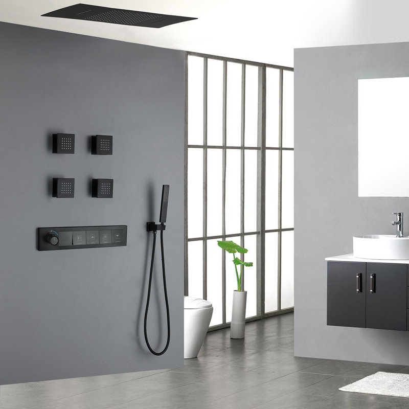 Système de douche thermostatique à quatre rangées à affichage numérique noir mat