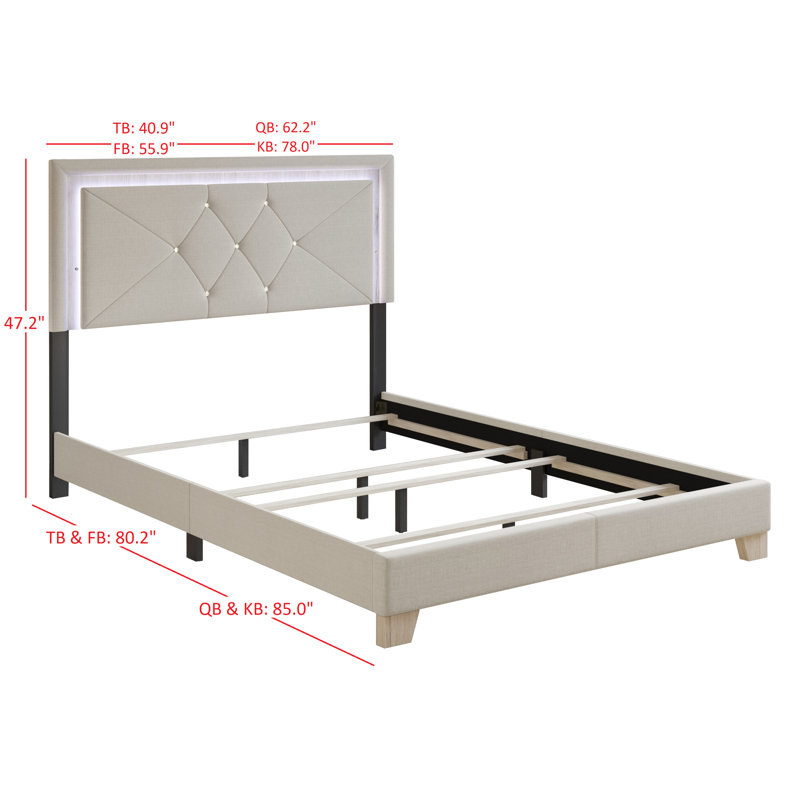 Beckville Upholstered Panel Bed with Headboard Lighting, King