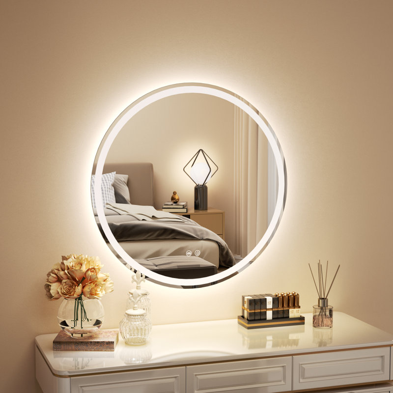 Miroir rond à DEL 3 couleurs et luminosité réglable avec antibuée, 31 po x 31 po