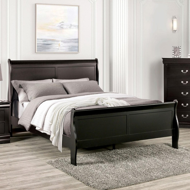 Lit-bateau en bois, Noir, Double