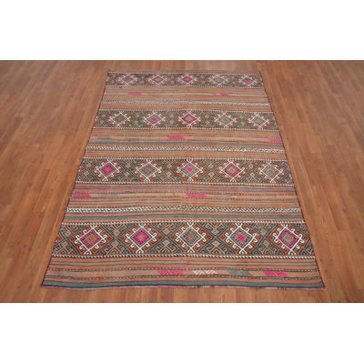 Tapis rustique kilim 5 x 7 avec motifs géométriques complexes