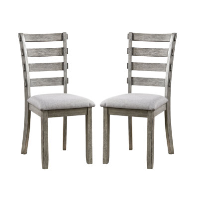 Donna 2Pc Dining Chairs In Grey, Back Style, Padded Fabric Seat, Wire-Brushed Chairs, Grey Finish, Room