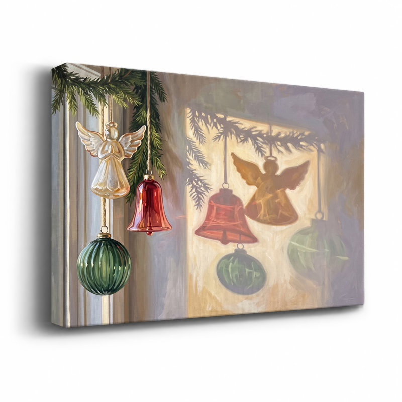 Décoration murale ange blanc et cloche rouge, H 12 po x l 18 po