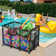 Kierah Metal Frame 10 Wheels Rolling Mesh Pool Float Storage Bin with Side Pockets Blue