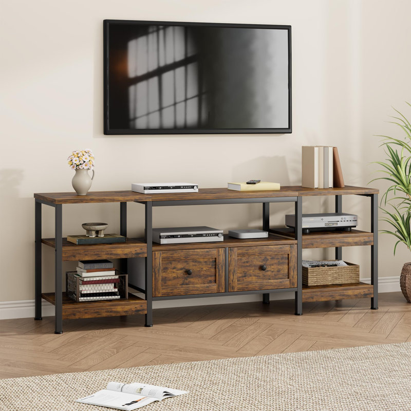 Unfinished TV Stand for TVs up to 58" with Fireplace Included, Solid Wood, Antique Copper