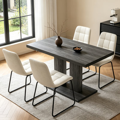 Ensemble de table de salle à manger pour 4 à 6 personnes, table de cuisine moderne en MDF de 46,1 pouces avec 4 chaises en similicuir, ensemble de table de salle à manger rectangulaire pour la maison, petits espaces, table de coin-repas en bois foncé et 4 chaises beiges