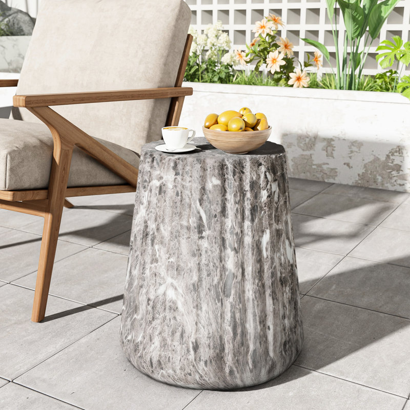 Table d'appoint brune, plateau de table demi-sphère, pour une utilisation intérieure et extérieure, table de construction avec design, base piédestal solide à usages multiples