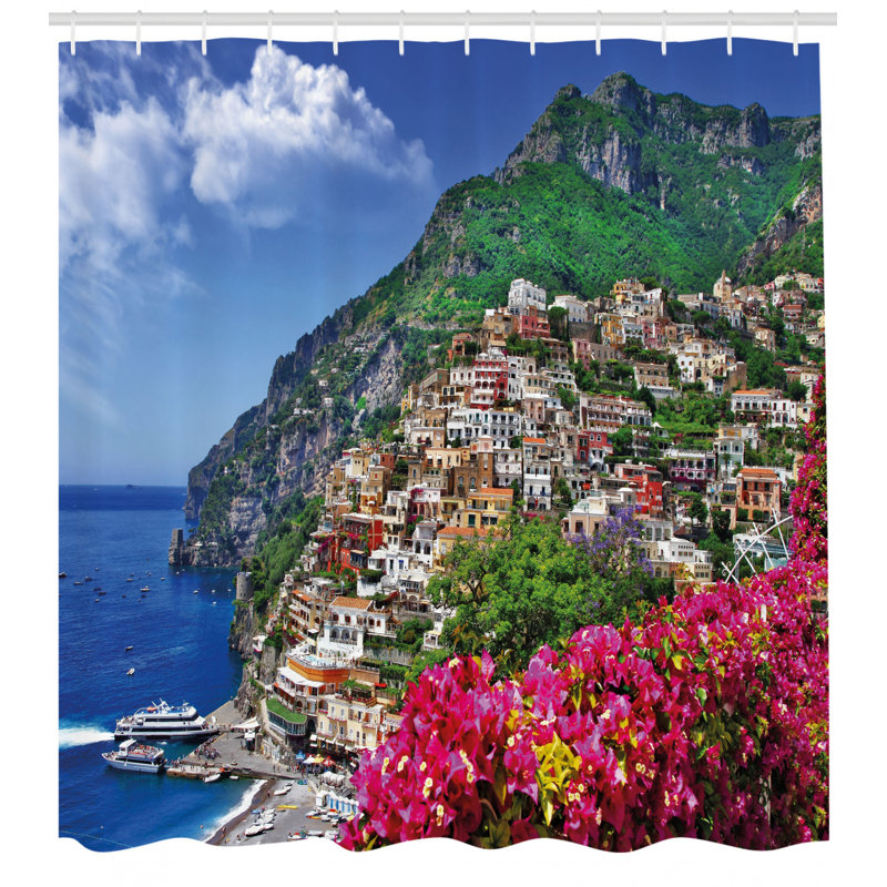 Ensemble de rideau de douche et crochets italie, H 70 po x l 69 po