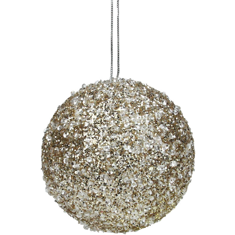 Ornement de Noël boule à paillettes, Or, H 5 po x l 5 po x P 5 po