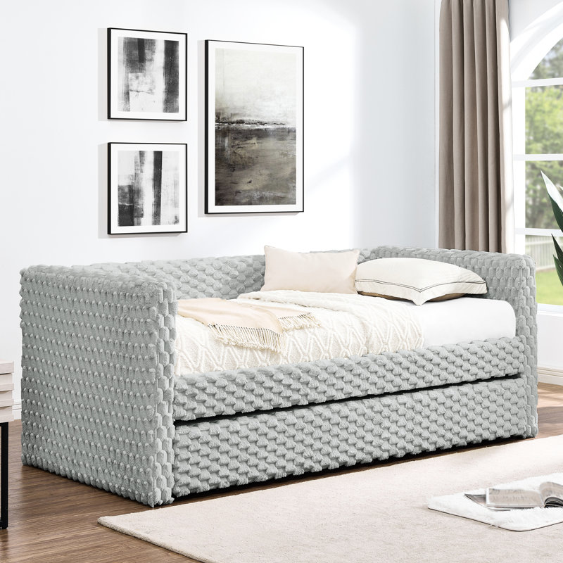 Lit de jour simple gris foncé foncé, lit escamotable pour espace de vie pratique et lit de jour éco-fonctionnel en tissu gris et peu encombrant