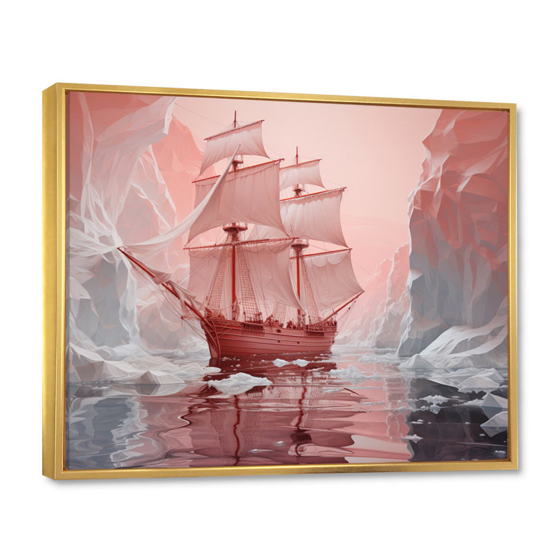 " Pink 0 Iceberg Frozen Wonder ", H 30 po x l 40 po, Cadre flottant doré