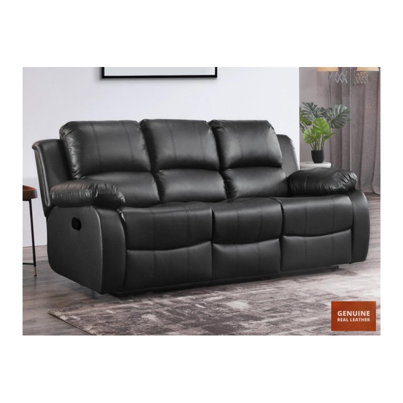 Arberie Reclining Sofa, Leather Match, Manual, Black