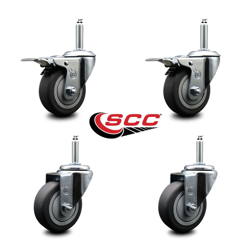 Rubber Swivel 3/4 Inch Threaded Stem Caster Set 2 Total Lock BRK