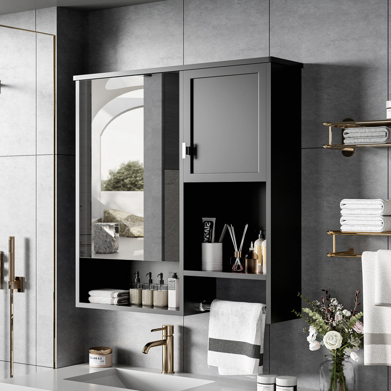 29'' x 28'' Modern Wall Mounted Bathroom Cabinet, Black
