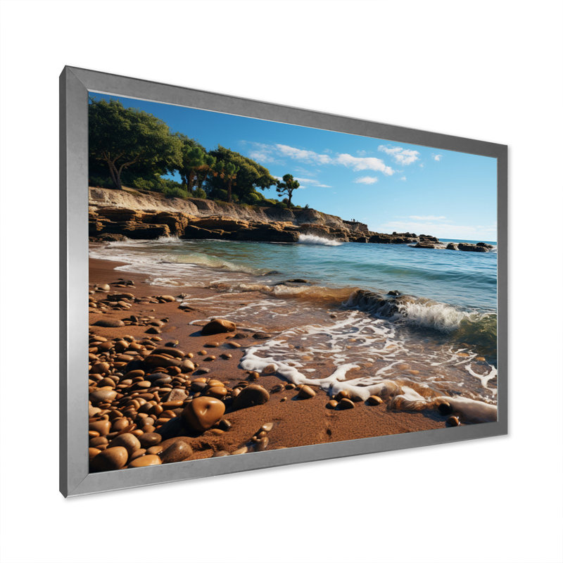 Benoist Rocky Beach Serene Seascapes, Cadre simple argenté, H 16 po x l 32 po x P 1 po