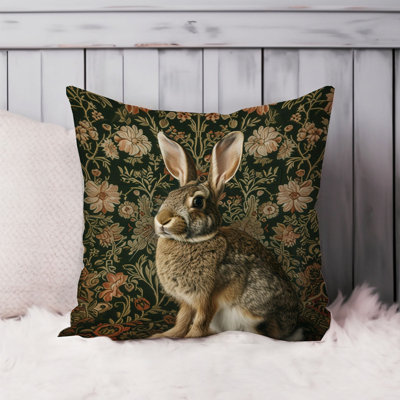 Animals William Morris Bunny Rabbit VII Cottage Throw Pillow Cover