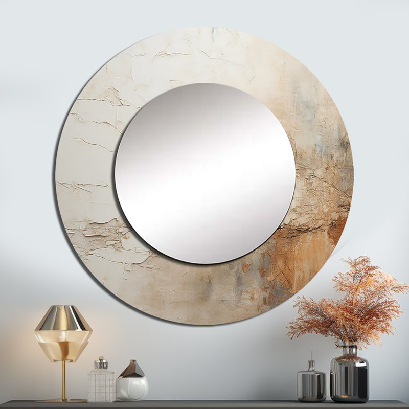 Sharray Beige And Brown Paint Fusion - Abstract Painting Unique Mirror, Beige Large Round Wall Mirror, Printed Metal Art