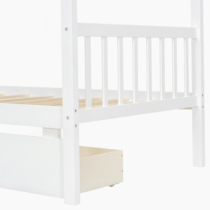  Lit maison avec tiroirs, Simple, Blanc