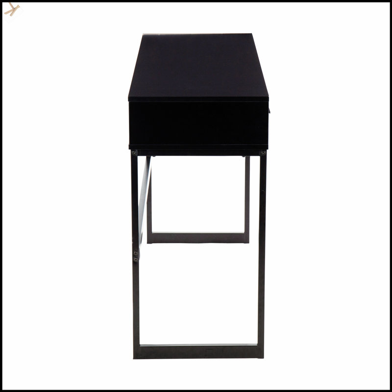 Console contemporaine en métal et bois avec deux tiroirs et un coin ouvert pour une décoration moderne, Black