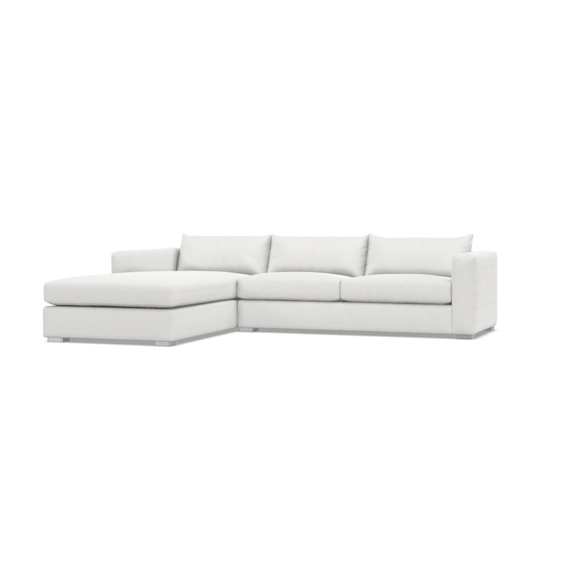 Sectional, White Polyester, Left Hand Facing