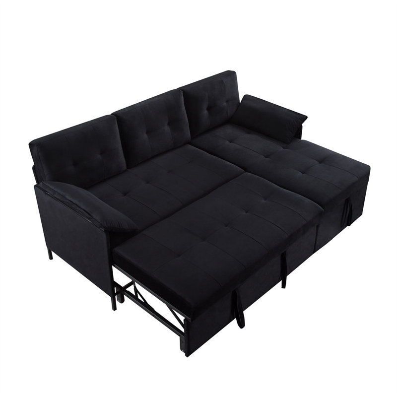 77.6” Reversible Sectional Sleeper Sofa, Black Velvet