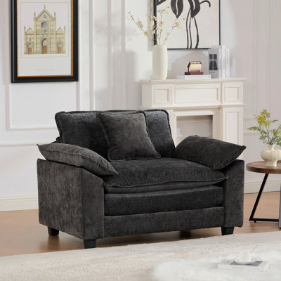 Canapé Cloud à siège simple (le repose-pieds n'est pas inclus), canapé modulaire moderne, pour le salon, la chambre à coucher et les appartements, coussin de siège rembourré à double couche confortable, tissu chenille respirant, noir, SW5041BK