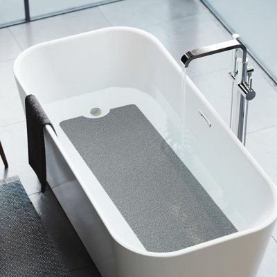 Non Slip Bathtub Mat 40 X 16 Inch, Extra Long Bath Mat For Tub, Soft PVC Loofah Shower Floor Mat With Drain, Quick Drying Bathroom Tub Mat For Wet Area, Without Suction Cup, Grey