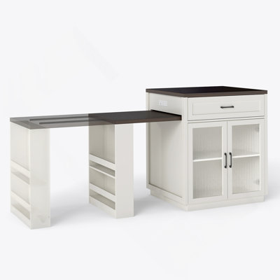 Extendable Kitchen Island With Slide Out Table And Storage, Perfect For Flexible Dining And Efficient Space Utilization