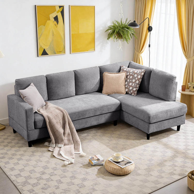 Canapé modulaire en L 95 po, Chenille gris pâle
