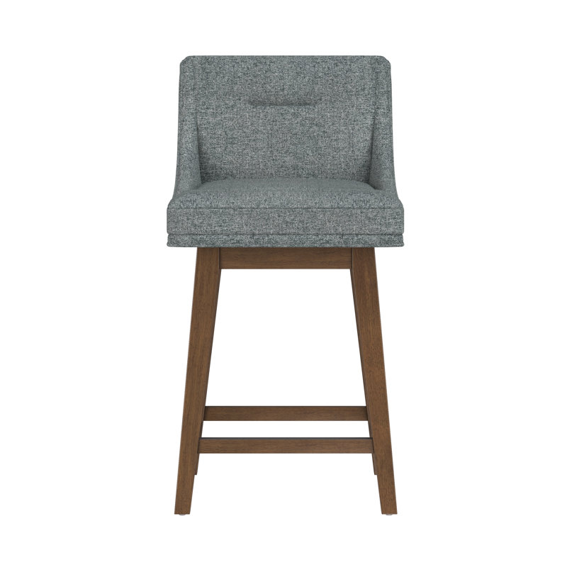 Dorreen Wood And Upholstered Tapered Back Adjustable Height Swivel Stool, Graphite, Medium Brown