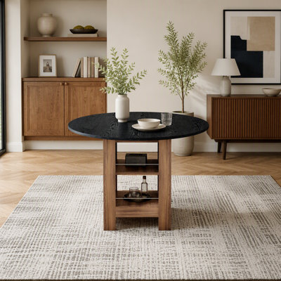 Table de salle à manger ronde en bois aggloméré noir de 42 pouces: 30 pouces de haut, avec des tablettes de rangement à double couche, une structure stable et des tapis antidérapants, parfaite pour les cuisines américaines, les restaurants et les appartements, etc.