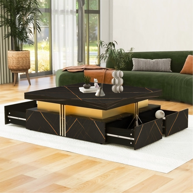 Table basse moderne carrée avec rangement à 4 tiroirs