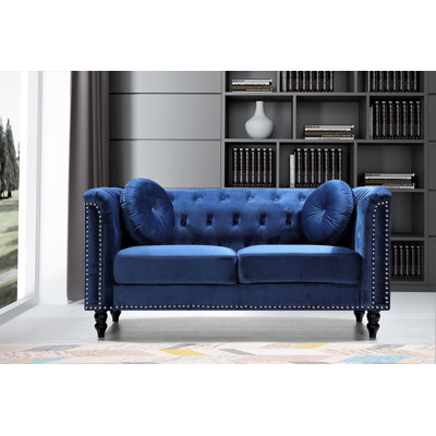 Causeuse Chesterfield à accoudoirs roulés en velours 64,17 po Whetzel