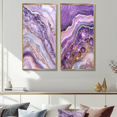 Abstrait marbre et pierre améthyste diapositive I - paysages traditionnels, art mural sur toile 2 pièces