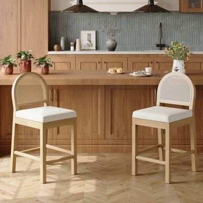 Tabourets de bar en bois avec dossier en rotin naturel (ensemble de 2)