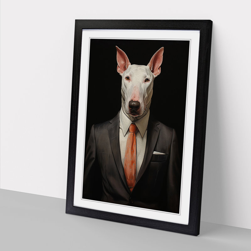 XYZ-FRM-V1223-653 English Bull Terrier In A Suit Painting No.2 - Single Picture Frame Print on Wood, 64cm H x 46cm W x 2cm D