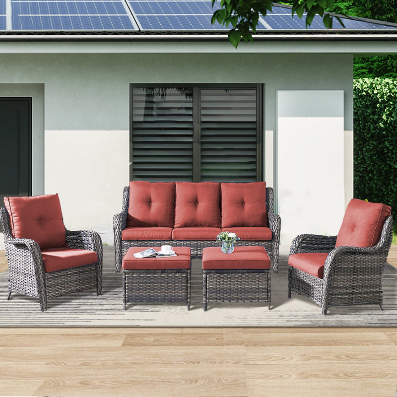Lorent Wicker 5 - Person Patio Conversation Set with Cushions, Gray