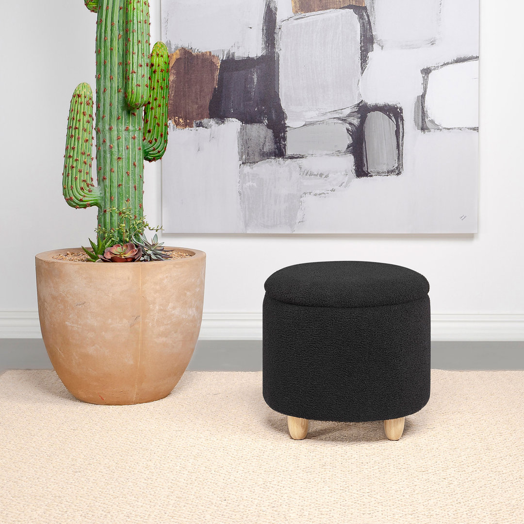 Brigitt Faux Sheepskin Upholstered Round Storage Ottoman Wade Logan® Body 